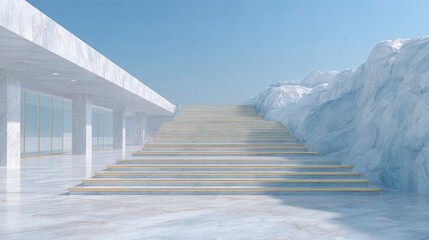 White Marble Temple Stairs with Gold Accents