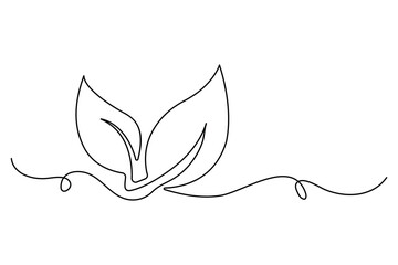 Leaf symbol continuous one line drawing vector minimalist outline art illustration on white background
