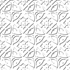  3d relief tiles.
Vector pattern with symmetrical elements . Modern stylish abstract texture. Repeating tiles from striped elements. Black and white pattern.