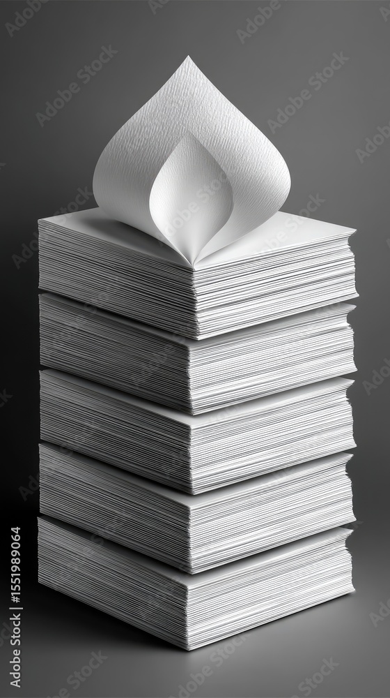 Aufkleber white paper stack with abstract top shape on grey background
