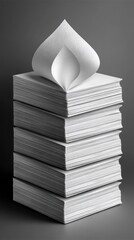 White Paper Stack with Abstract Top Shape on Grey Background