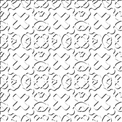  3d relief tiles.
Vector pattern with symmetrical elements . Modern stylish abstract texture. Repeating tiles from striped elements. Black and white pattern.