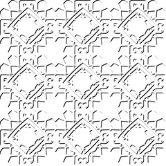  3d relief tiles.
Vector pattern with symmetrical elements . Modern stylish abstract texture. Repeating tiles from striped elements. Black and white pattern.