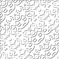  3d relief tiles.
Vector pattern with symmetrical elements . Modern stylish abstract texture. Repeating tiles from striped elements. Black and white pattern.