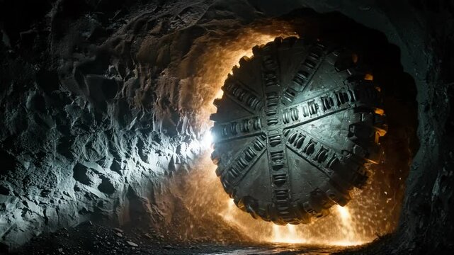 Massive Tunnel Boring Machine Excavating Underground Passage