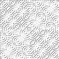 3d relief tiles.
Vector pattern with symmetrical elements . Modern stylish abstract texture. Repeating tiles from striped elements. Black and white pattern.