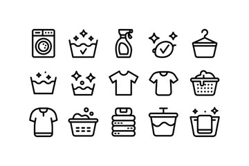 Laundry Icon Set Washing Machine Clothes Basket Clean T Shirt