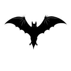 Silhouette of a flying bat with wings spread wide