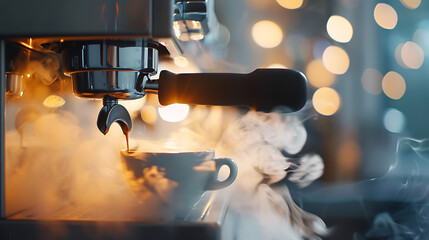 A coffee maker machine make a coffee