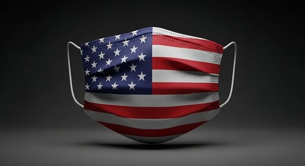 American Flag Face Mask on Dark Background Symbolizing Pandemic in United States