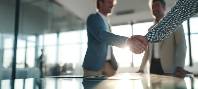 The handshake symbolizing partnership and collaboration in a modern business environment.