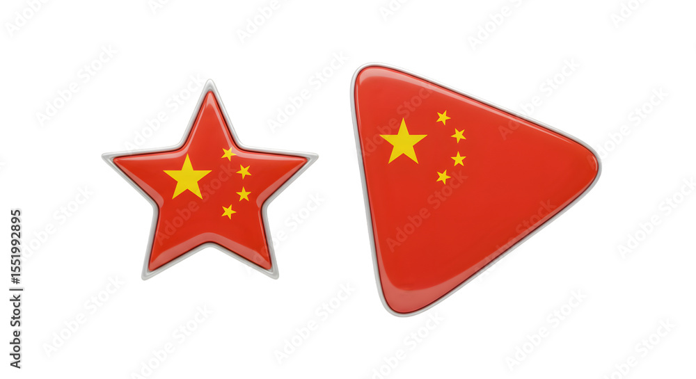 Fototapete two shiny 3d rendered icons featuring the chinese flag one a star shape and the other a rounded tria