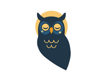 Cute Sleeping Owl with Sparkles in Minimal Flat Style