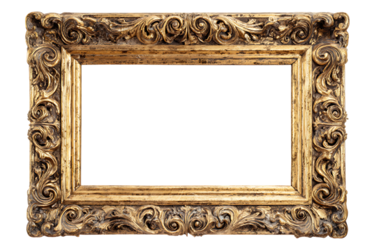Ornate gold frame isolated on black background