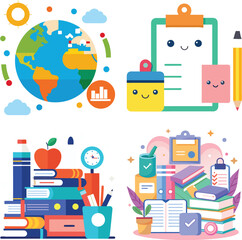 Fototapeta premium Vector art of earth globe and checklist for education and learning