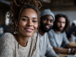 Team of young professionals collaborating in modern co-working space 
