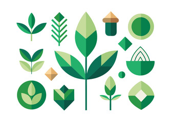 Collection of clean geometric minimalist plant and tree icons for design projects