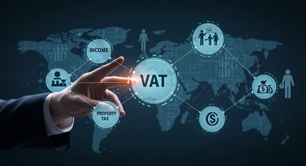 Fototapeta premium 부드러운 조명 아래 손가락이 VAT 시스템을 연결하는 모습 세계경제 네트워크