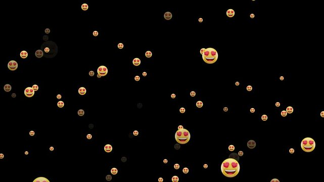 Romantic emoji icons drifting horizontally in black void