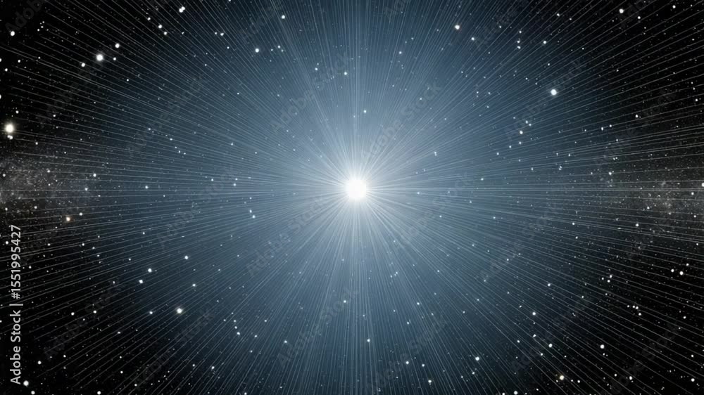 Poster stellar serenity: a bright light erupts from a center of universe, accompanied by countless stars an