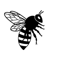 Black and white illustration of a bee in flight ideal for nature designs