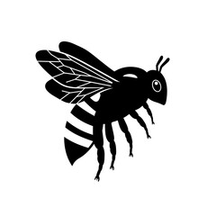 Black and white vector illustration of a buzzing bee in flight design