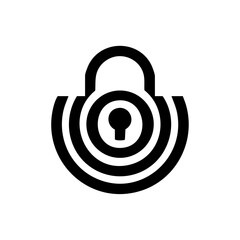 Minimalist vector logo of a digital lock crafted from an iris design for biometric security.

