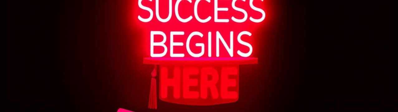 Neon sign that says success begins here