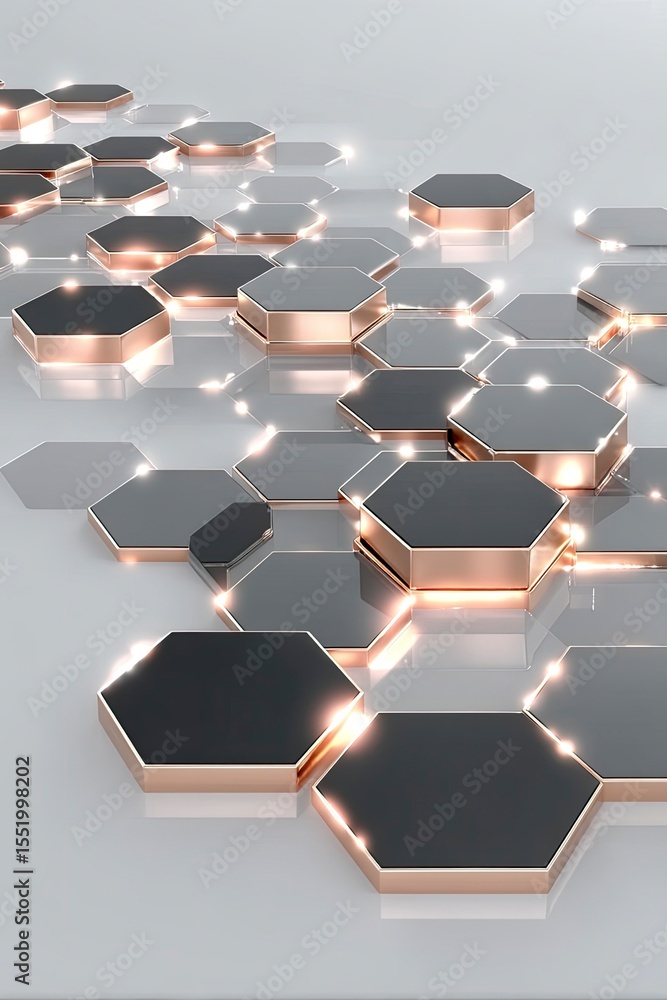 Aufkleber black and bronze hexagonal grid in 3d space