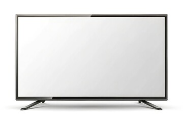 Modern flat screen television with blank white display and minimalist stand