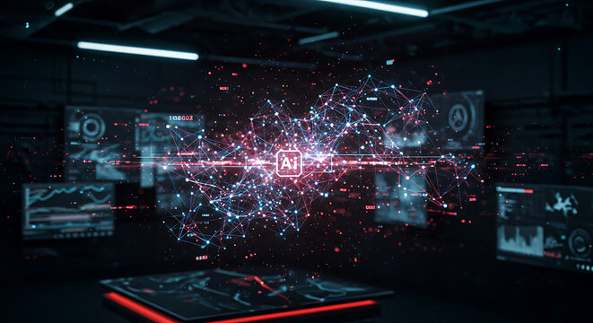 A futuristic AI cyber defense network that actively detects and neutralizes digital threats in real-time