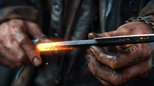 The Forge: A skilled artisan, using expert craftsmanship and a fiery forge to meticulously shape glowing steel.