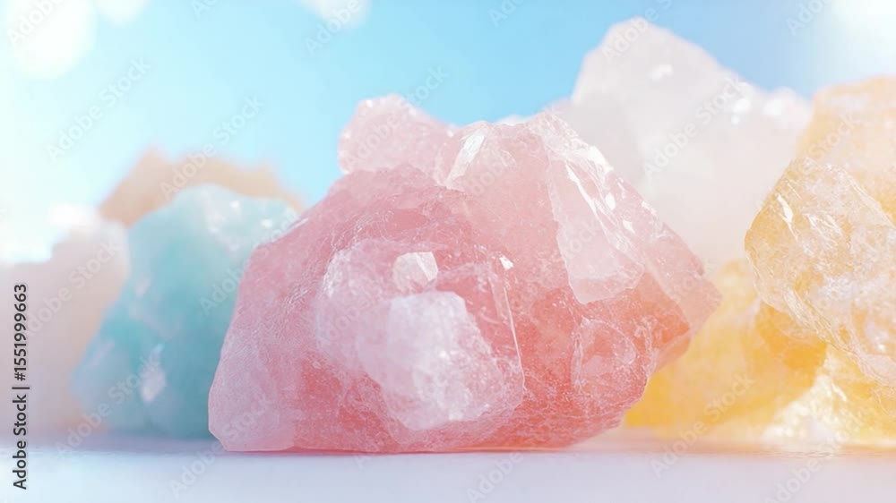 Poster colorful crystals: a macro photograph captures a collection of multi-colored crystals, showcasing th