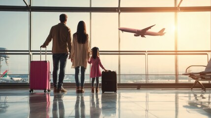 The family enjoying a moment together in a busy airport terminal.