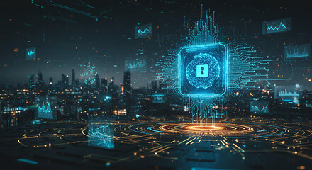 A futuristic AI cyber defense network that actively detects and neutralizes digital threats in real-time