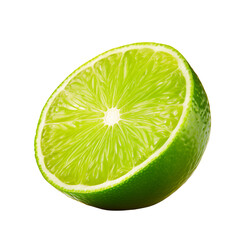 Fresh lime half showing vibrant green flesh, isolated, transparent background, no background