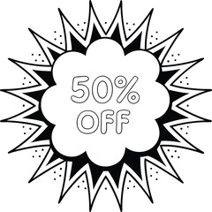 Bold 50 percent off promotion graphic with abstract burst element