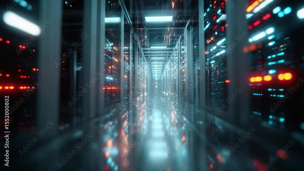 Aufkleber Digital Fortress: Immerse yourself in a futuristic server room, with rows of gleaming servers humming with the activity of data processing and the heartbeat of the modern world.