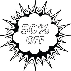 Eye catching pop art style sale banner with a 50 percent discount