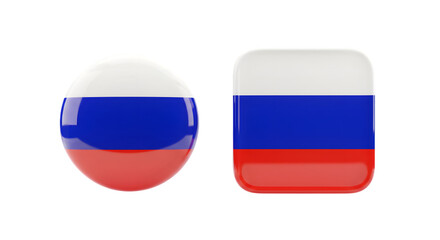 Fototapeta premium Two glossy three dimensional shapes representing the russian flag a sphere and a rounded square isolated on transparent background