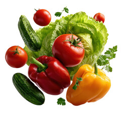 Fresh vegetables levitate isolated on transparent background