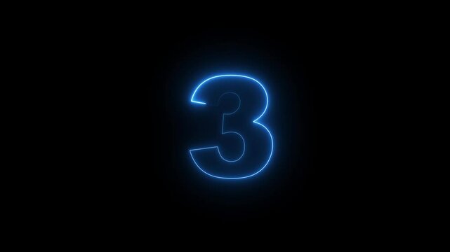Animation of glowing neon  cyan color number text animation .  cyan neon number 03 .neon color, neon lighting,03 percentage discount animated. neon countdown 03