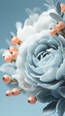 Obraz premium Chic Dusty Blue Floral Arrangement: Modern Elegance with Coral Berries & Silvery Foliage