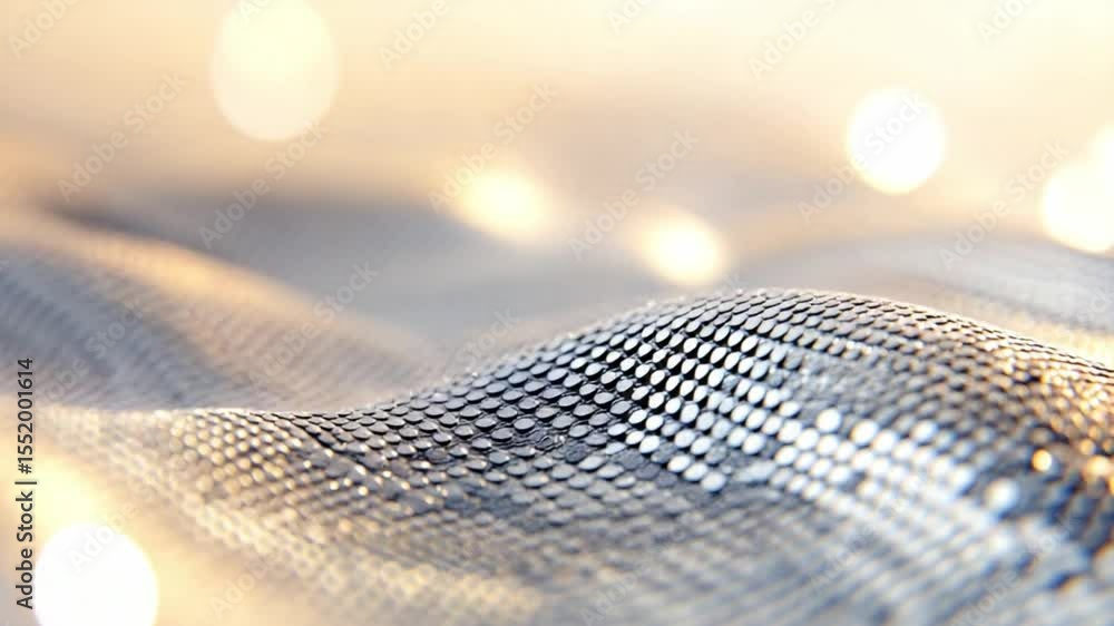 Poster Shimmering Surface: Captivating close-up of a flowing, iridescent surface with subtle textures and blurred light, creating a sense of elegance and movement. 