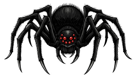 Creepy crawly: A sinister, eight-legged spider with multiple red eyes illustration