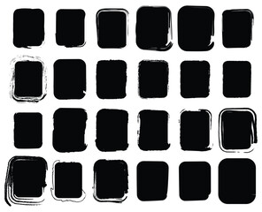 A bold and artistic collection of hand drawn square icons in both vibrant colors and textured black brush strokes, perfect for creative backgrounds and digital designs.