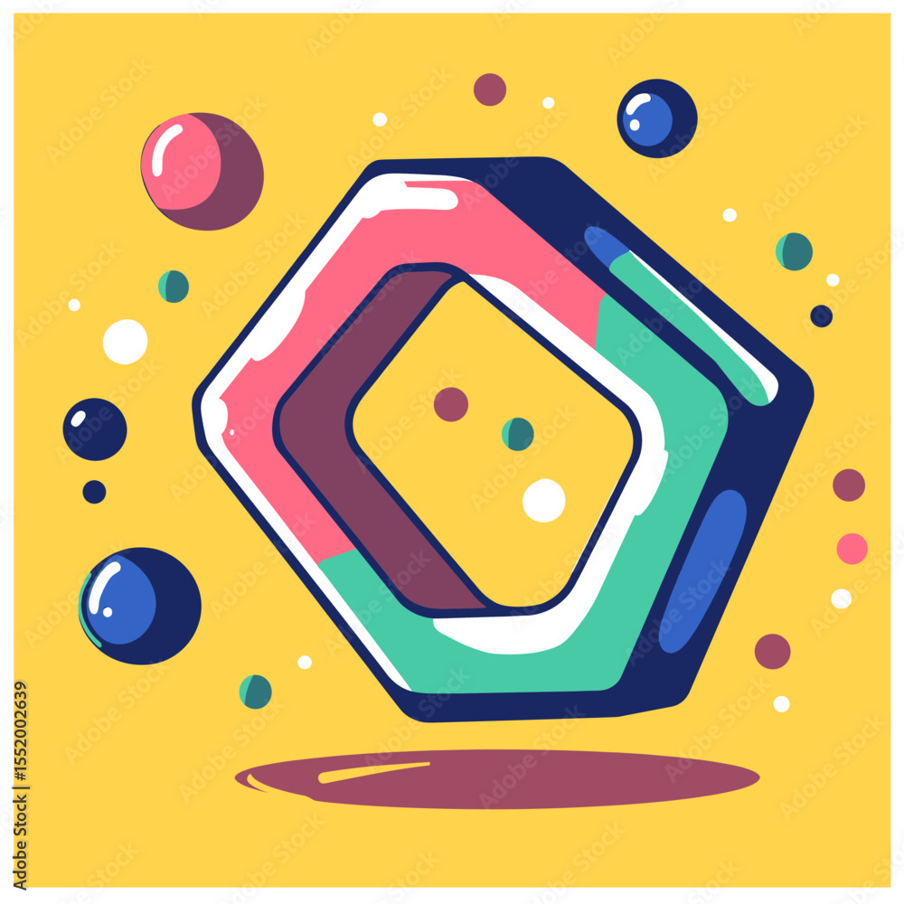 Poster vibrant geometric shape with floating elements