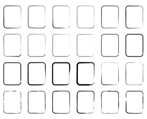A bold and artistic collection of hand drawn square icons in both vibrant colors and textured black brush strokes, perfect for creative backgrounds and digital designs.

