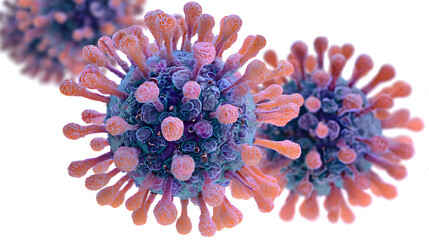 Colorful 3D Illustration of HMPV Virus in Blue and Pink Tones