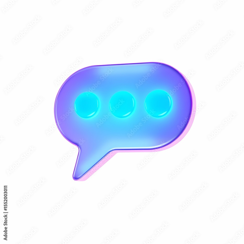 Poster a glowing 3d rendered speech bubble with three illuminated dots.
